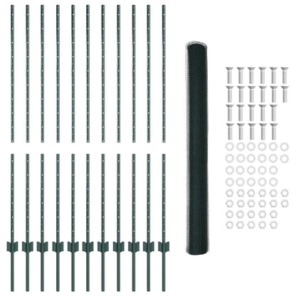 Fence with Posts Green 1.4 x 25 m Steel