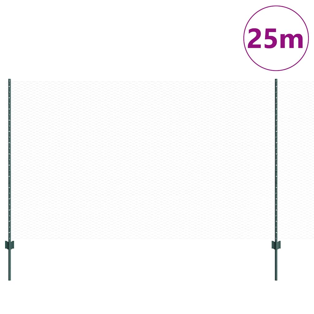 Fence with Posts Green 1.4 x 25 m Steel