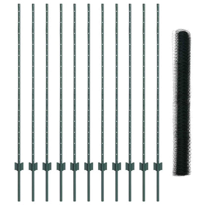 Fence with Posts Green 1.4 x 25 m Steel