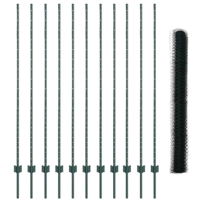 Fence with Posts Green 1.5 x 25 m Steel