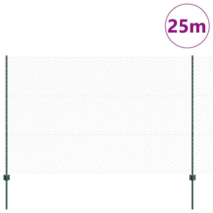 Fence with Posts Green 1.5 x 25 m Steel