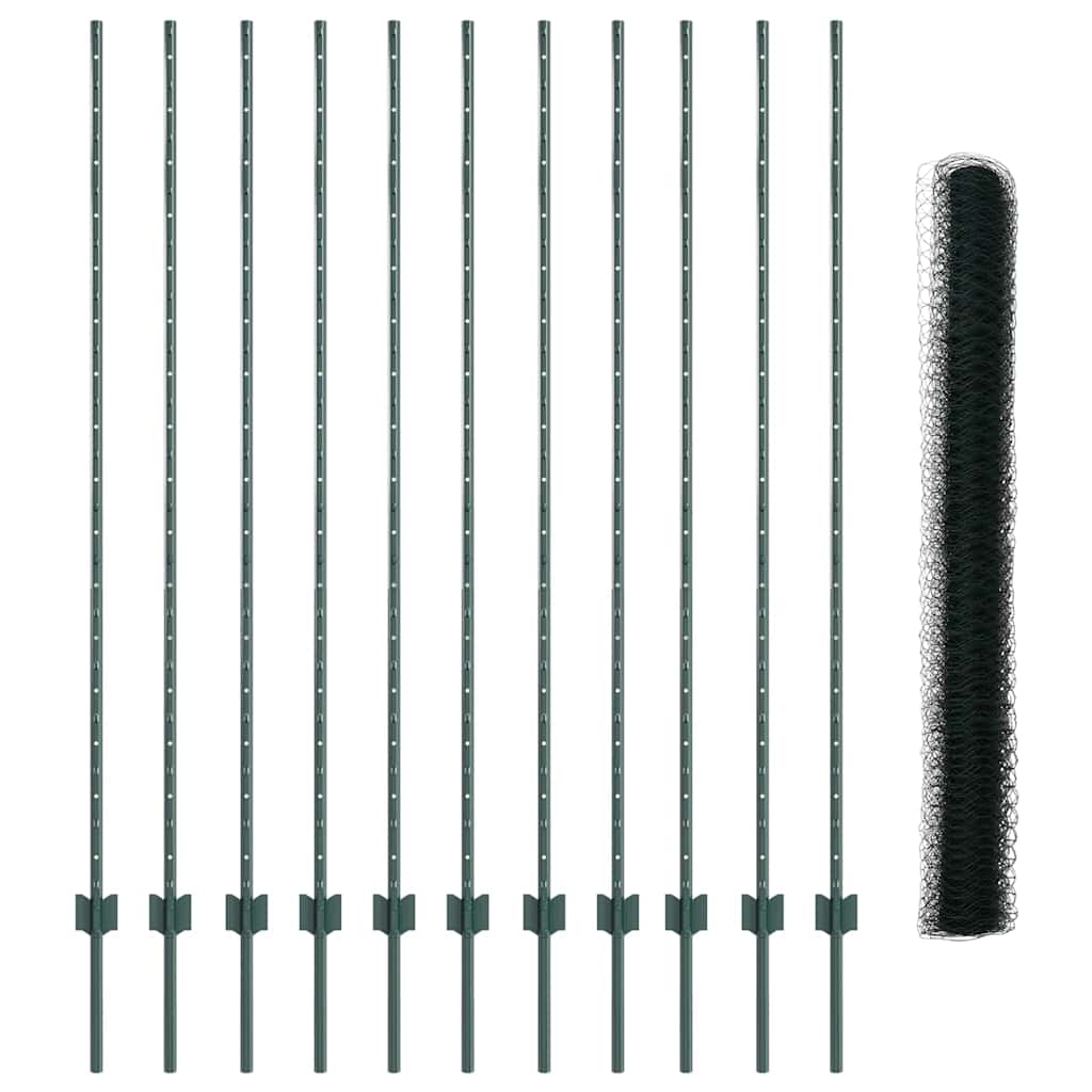 Fence with Posts Green 1.5 x 25 m Steel