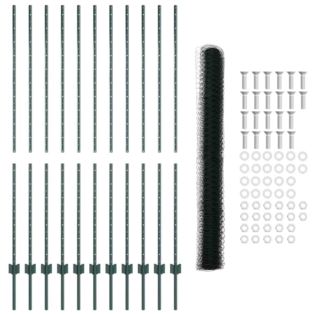 Fence with Posts Green 1.5 x 25 m Steel