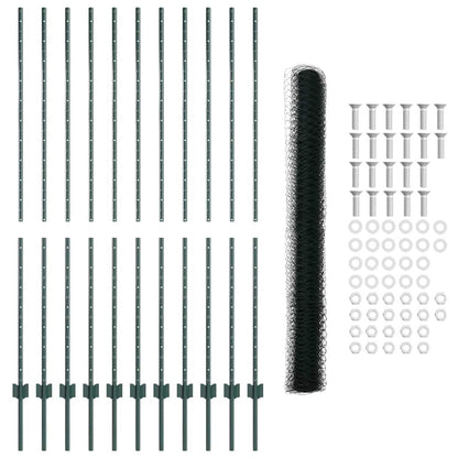 Fence with Posts Green 1.5 x 25 m Steel