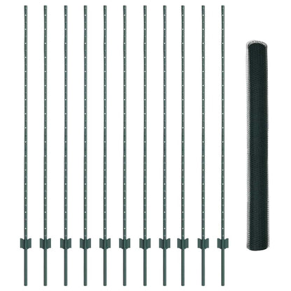 Fence with Posts Green 1.6 x 25 m Steel