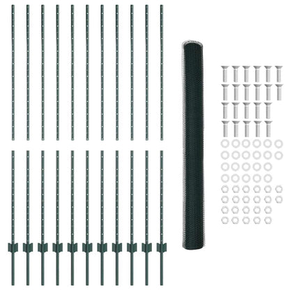 Fence with Posts Green 1.6 x 25 m Steel