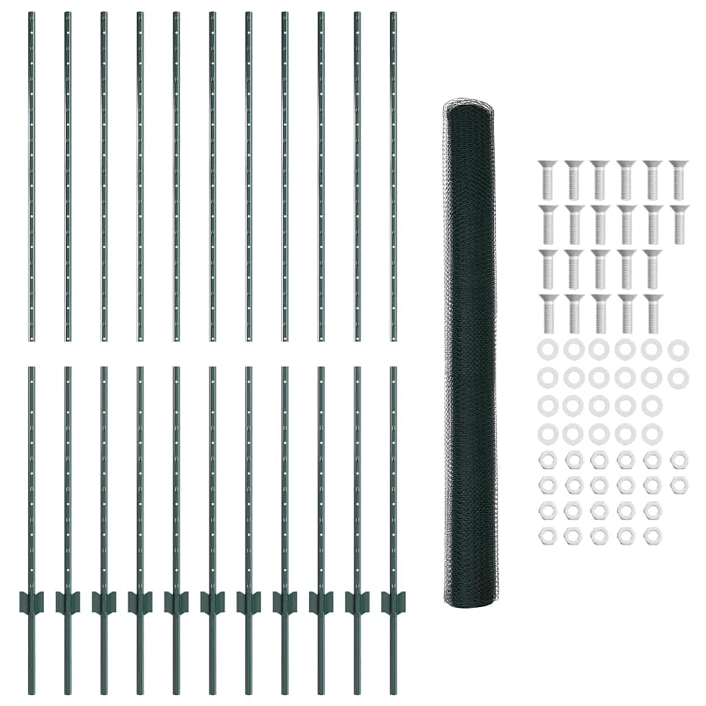 Fence with Posts Green 1.6 x 25 m Steel