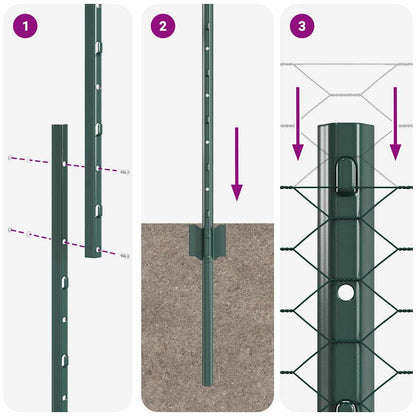 Fence with Posts Green 1.6 x 25 m Steel