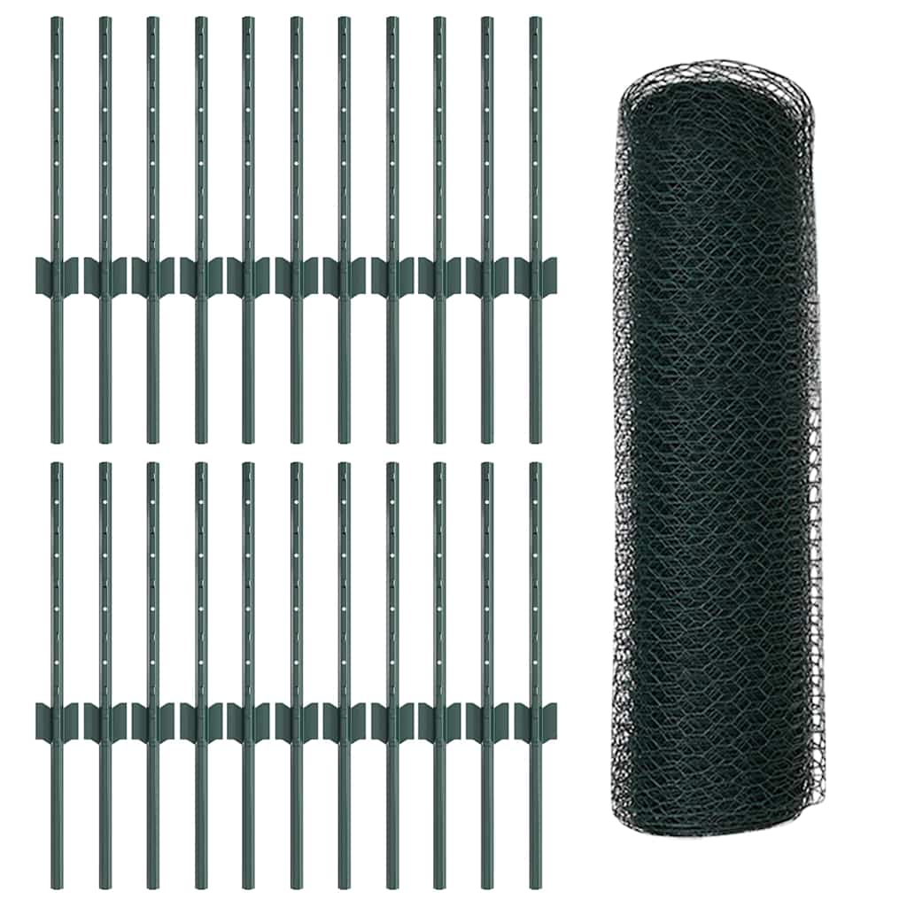 Fence with Posts Green 0.4 x 50 m Steel