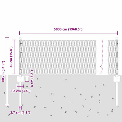Fence with Posts Green 0.4 x 50 m Steel