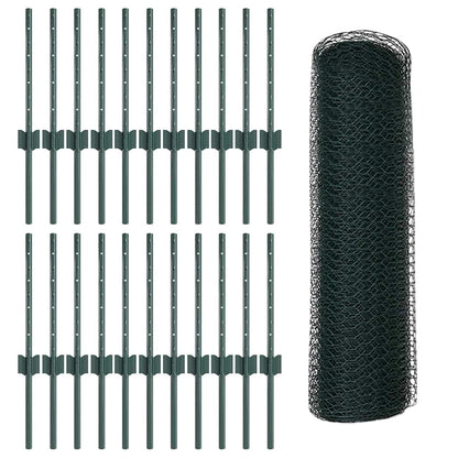Fence with Posts Green 0.4 x 50 m Steel