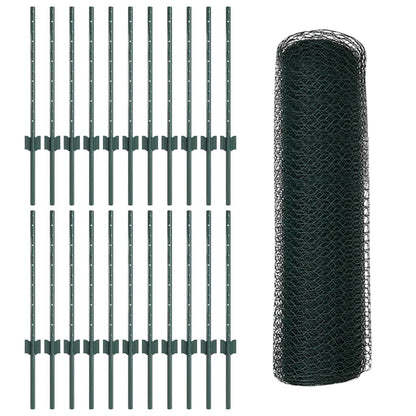 Fence with Posts Green 0.5 x 50 m Steel
