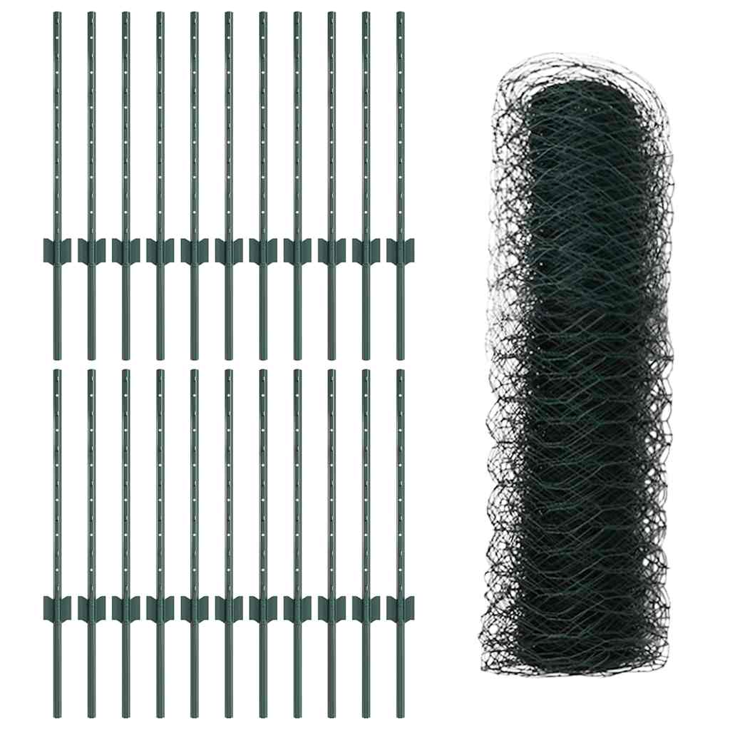 Fence with Posts Green 0.5 x 50 m Steel