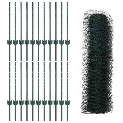 Fence with Posts Green 0.5 x 50 m Steel
