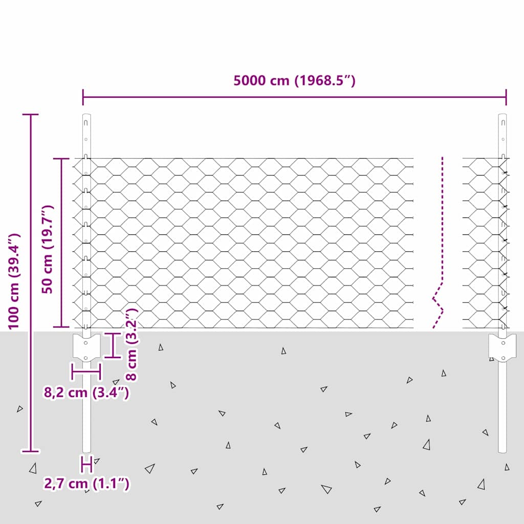 Fence with Posts Green 0.5 x 50 m Steel