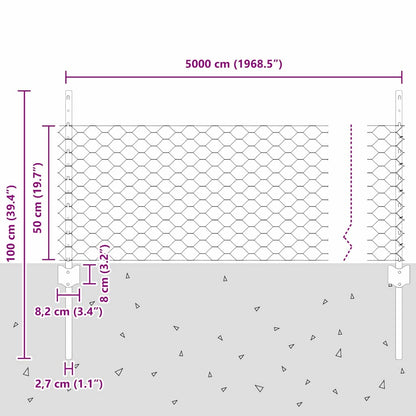 Fence with Posts Green 0.5 x 50 m Steel