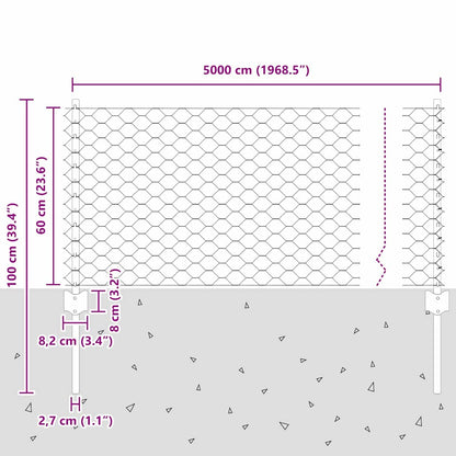 Fence with Posts Green 0.6 x 50 m Steel