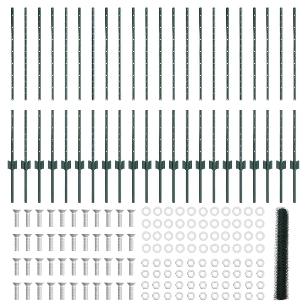 Fence with Posts Green 1 x 50 m Steel