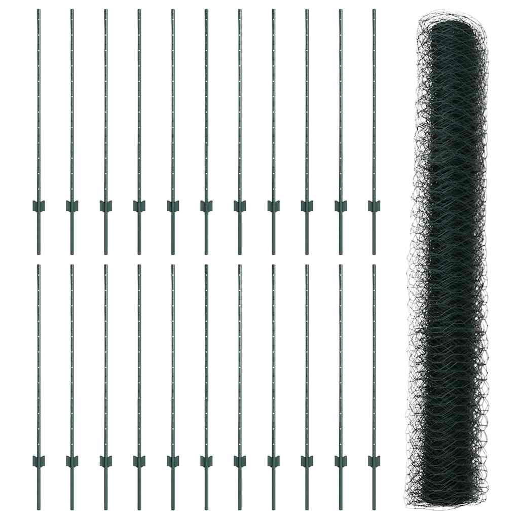Fence with Posts Green 1.2 x 50 m Steel