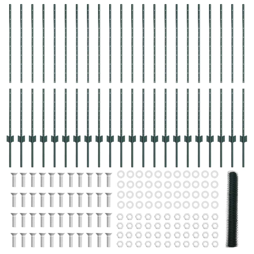 Fence with Posts Green 1.2 x 50 m Steel