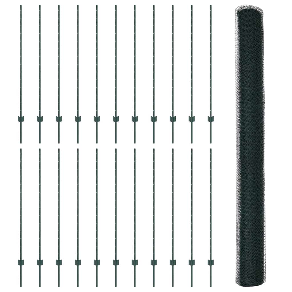 Fence with Posts Green 1.4 x 50 m Steel