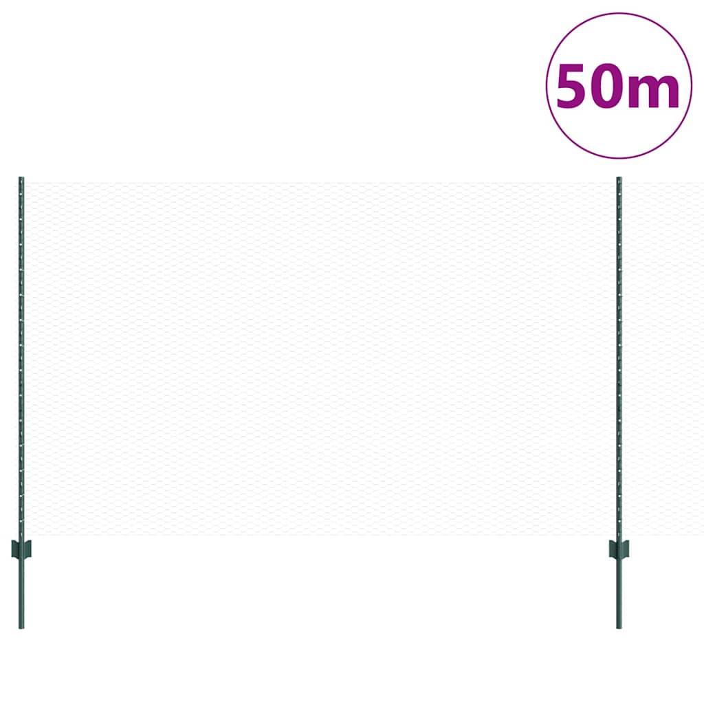 Fence with Posts Green 1.4 x 50 m Steel