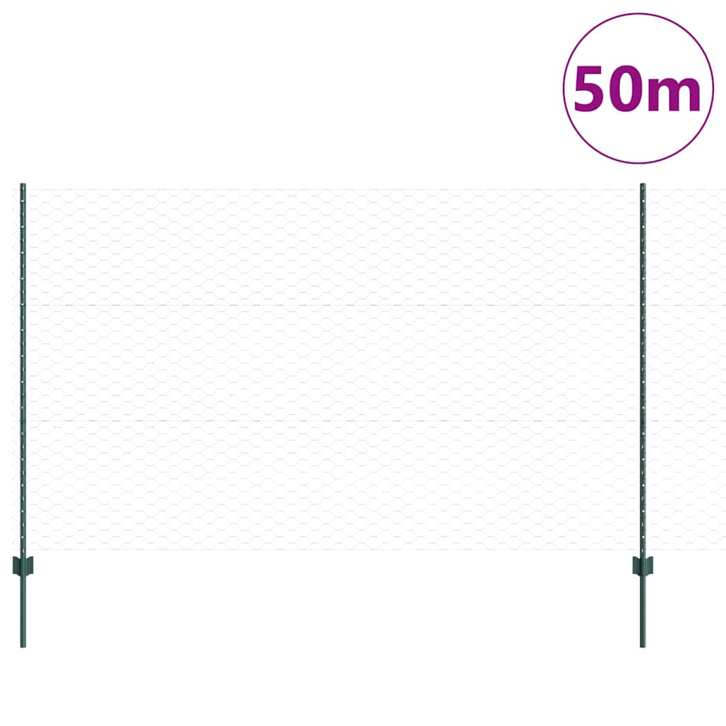 Fence with Posts Green 1.4 x 50 m Steel