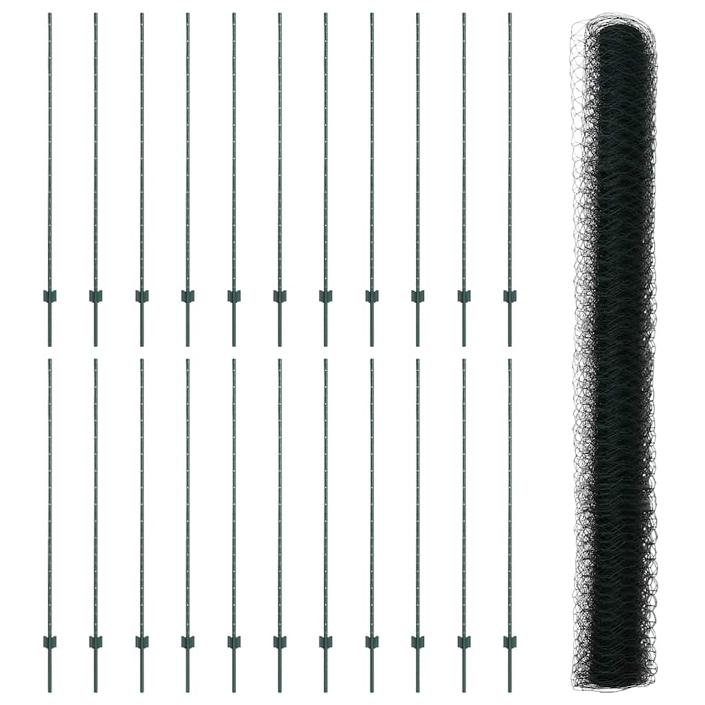 Fence with Posts Green 1.5 x 50 m Steel