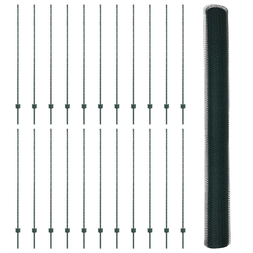 Fence with Posts Green 1.6 x 50 m Steel