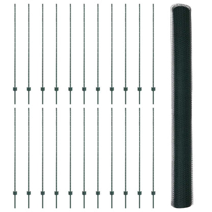 Fence with Posts Green 1.6 x 50 m Steel