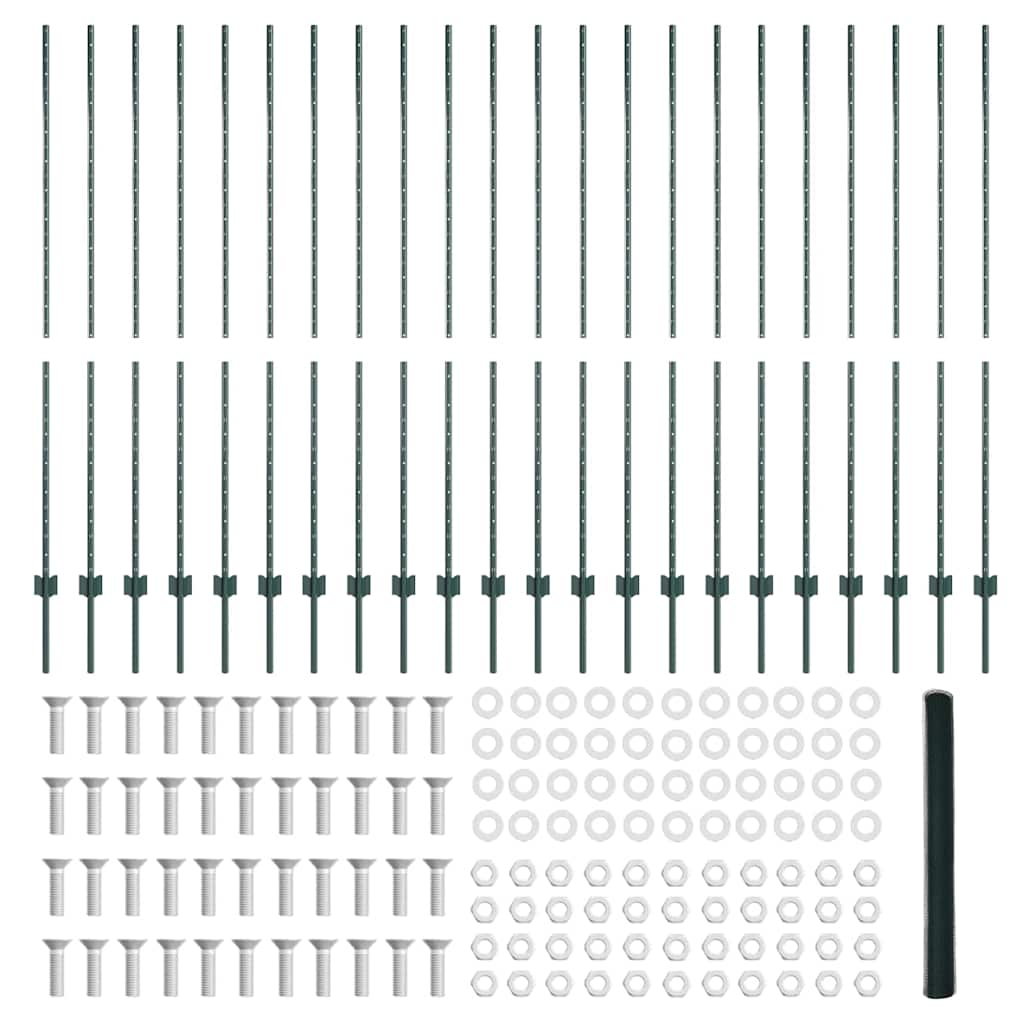 Fence with Posts Green 1.6 x 50 m Steel
