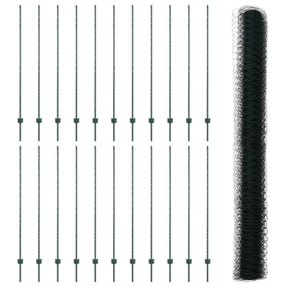 Fence with Posts Green 1.6 x 50 m Steel