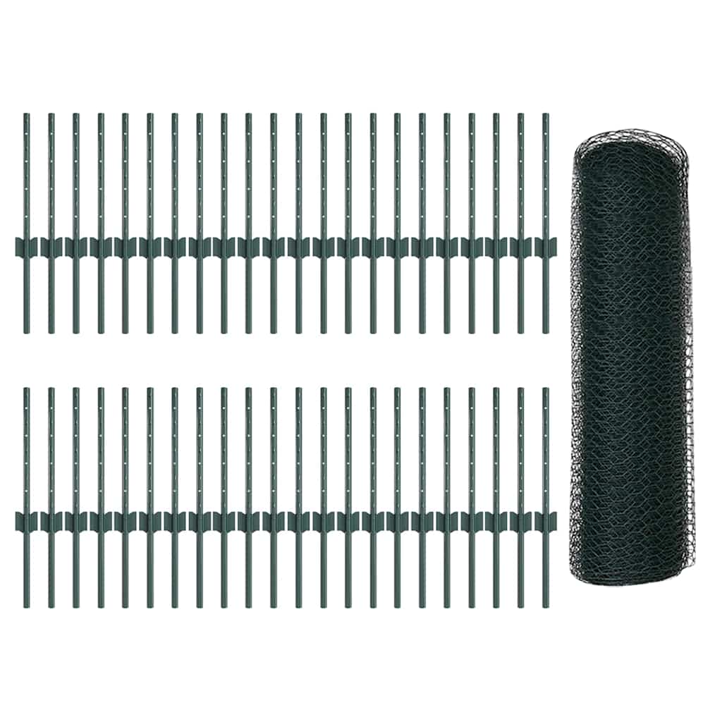 Fence with Posts Green 0.4 x 100 m Steel