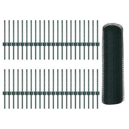 Fence with Posts Green 0.4 x 100 m Steel