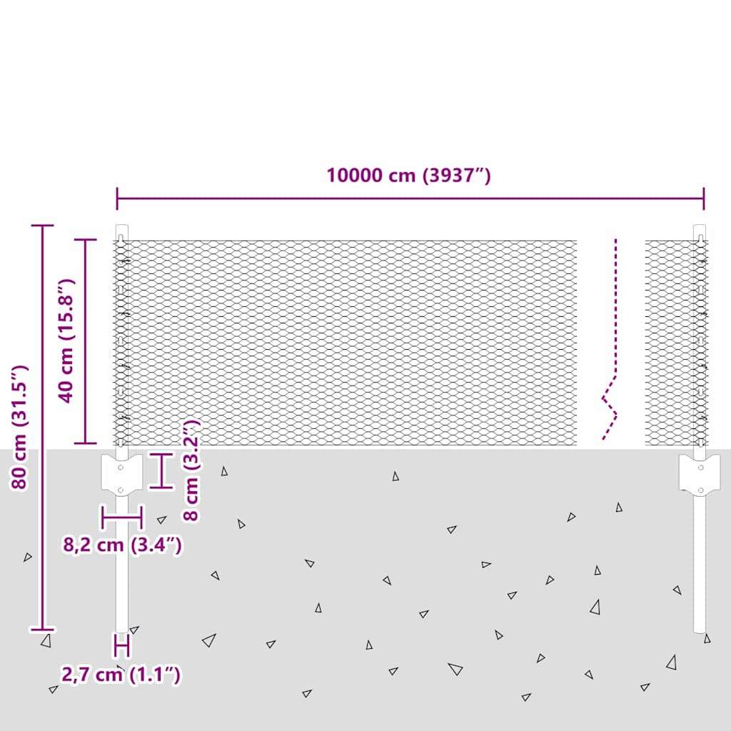 Fence with Posts Green 0.4 x 100 m Steel