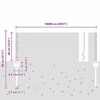 Fence with Posts Green 0.4 x 100 m Steel
