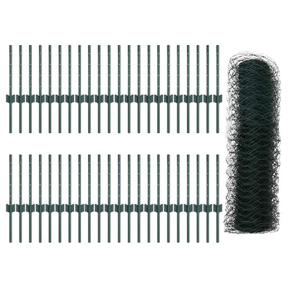 Fence with Posts Green 0.4 x 100 m Steel