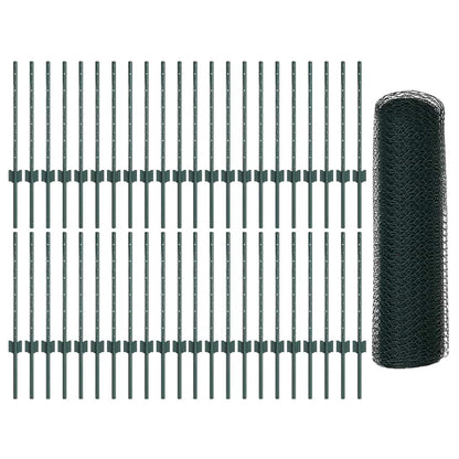 Fence with Posts Green 0.5 x 100 m Steel