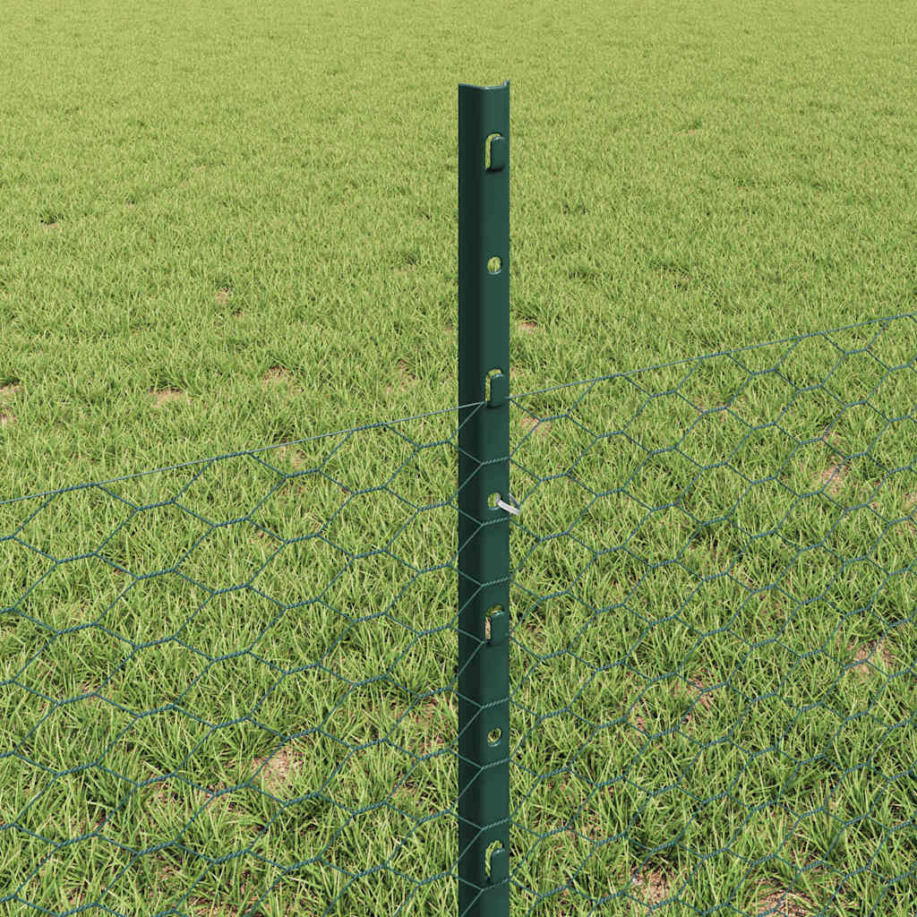 Fence with Posts Green 0.5 x 100 m Steel