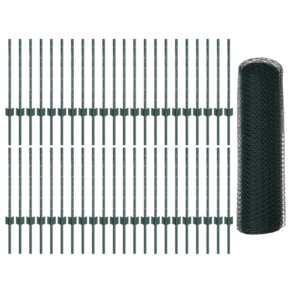 Fence with Posts Green 0.5 x 100 m Steel