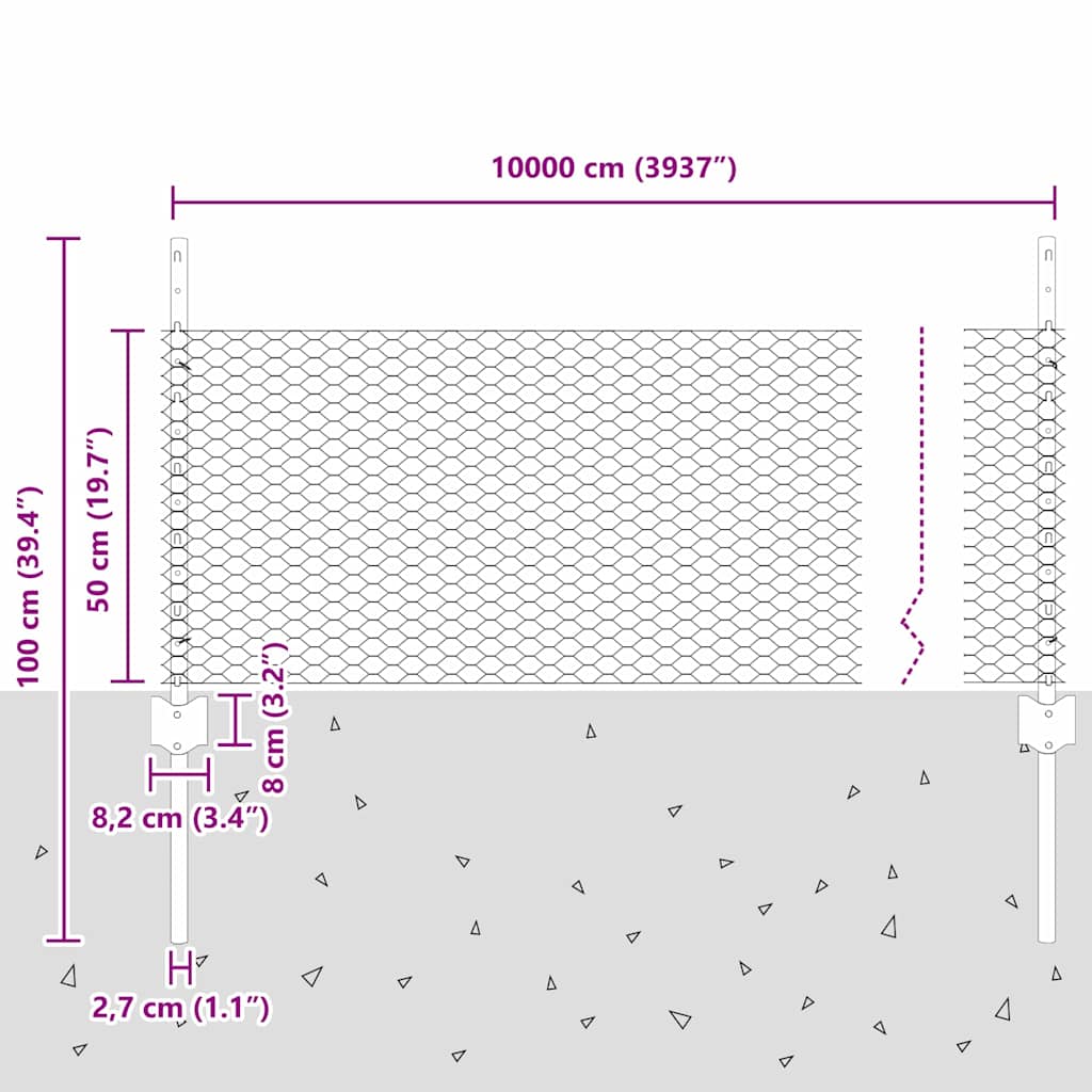 Fence with Posts Green 0.5 x 100 m Steel