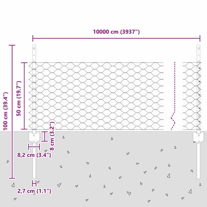 Fence with Posts Green 0.5 x 100 m Steel