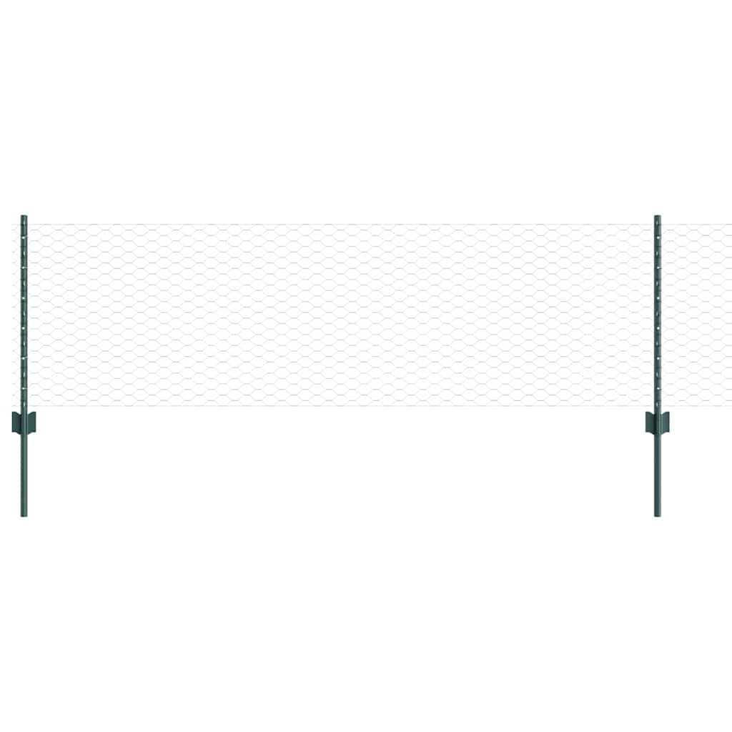 Fence with Posts Green 0.6 x 100 m Steel