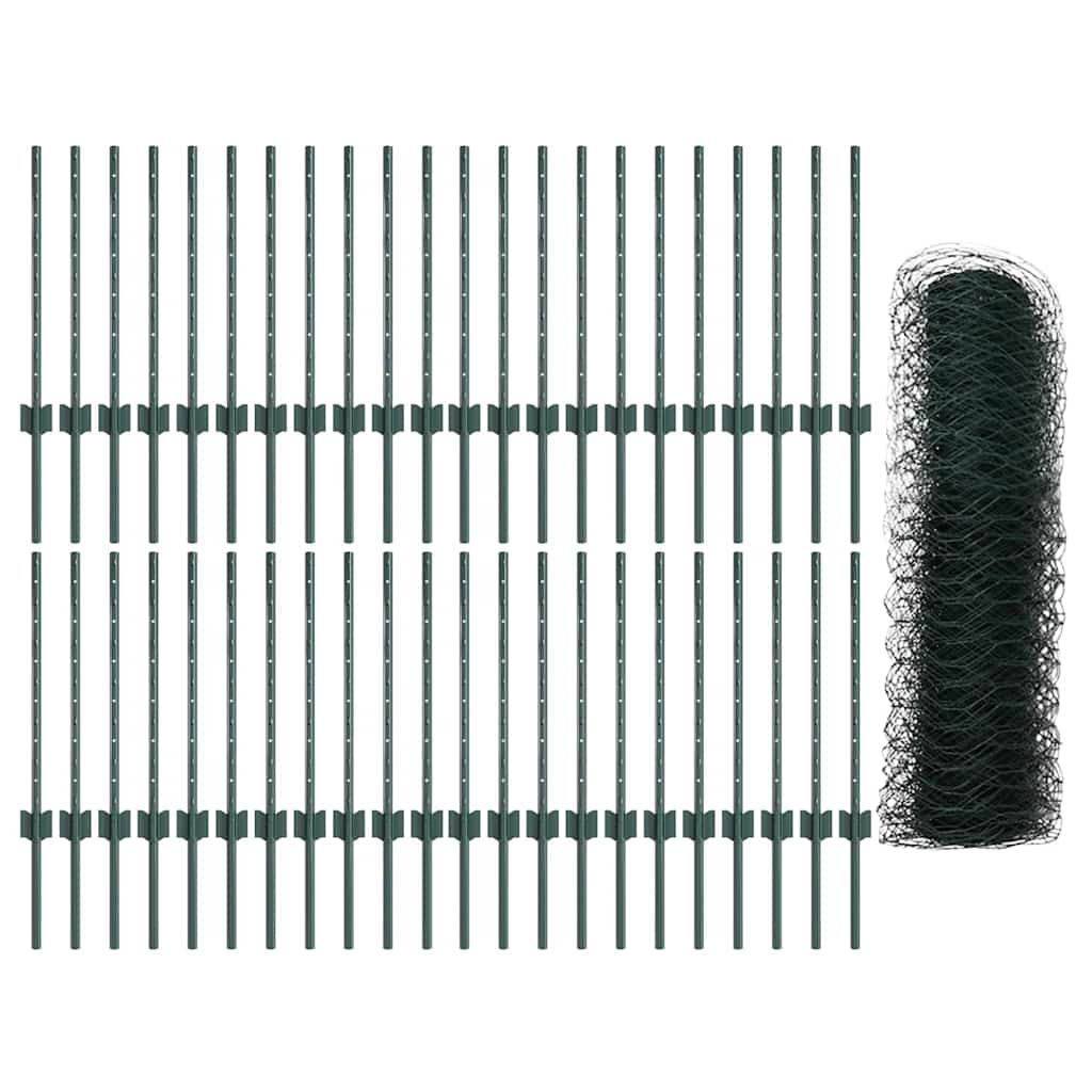 Fence with Posts Green 0.6 x 100 m Steel