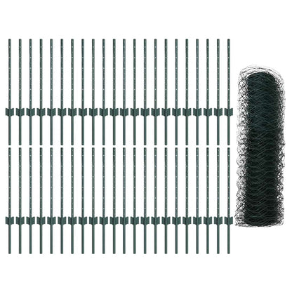 Fence with Posts Green 0.6 x 100 m Steel