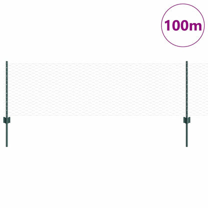 Fence with Posts Green 0.6 x 100 m Steel
