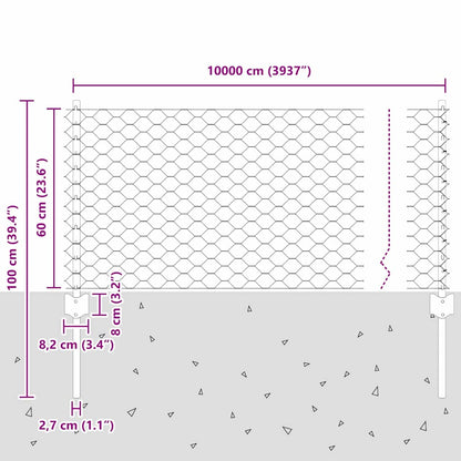 Fence with Posts Green 0.6 x 100 m Steel