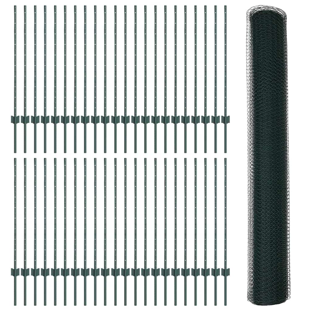 Fence with Posts Green 1 x 100 m Steel