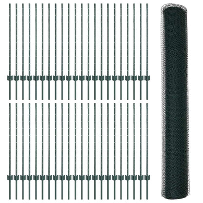 Fence with Posts Green 1 x 100 m Steel