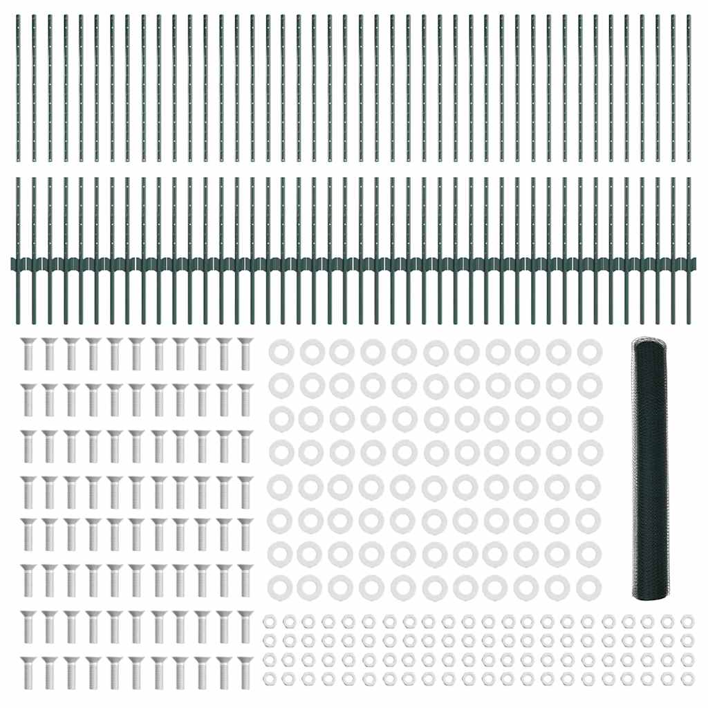 Fence with Posts Green 1 x 100 m Steel